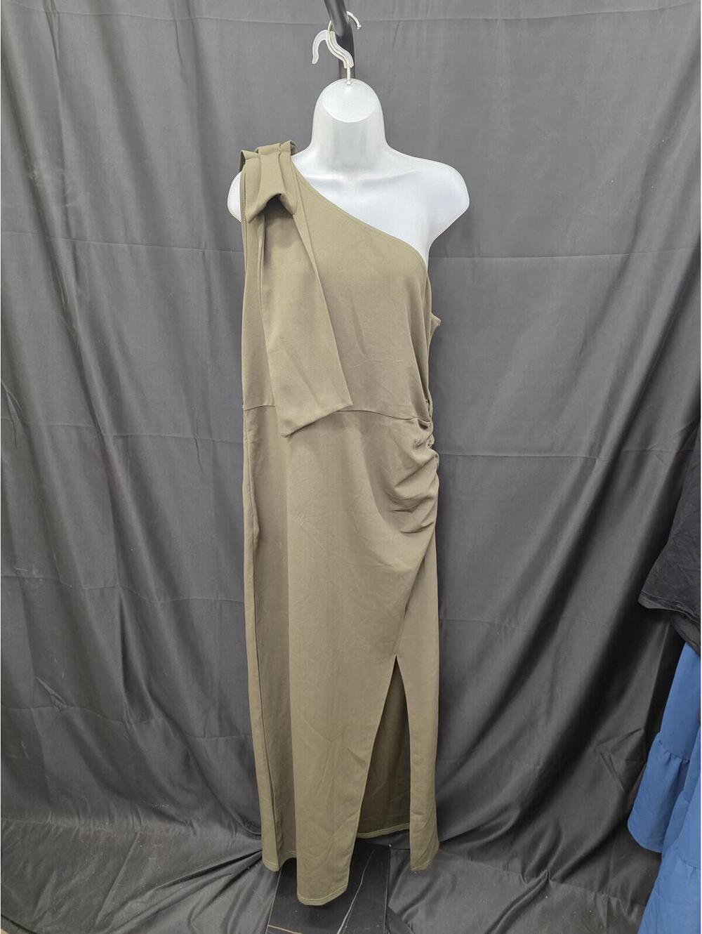 PRETTYGARDEN ONE‑SHOULDER RUCHED FORMAL MAXI DRESS ARMY GREEN XL
